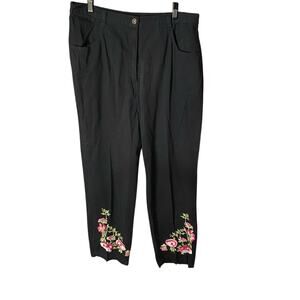 Studio West Black pants with floral embroidery made in Nepal cotton large
